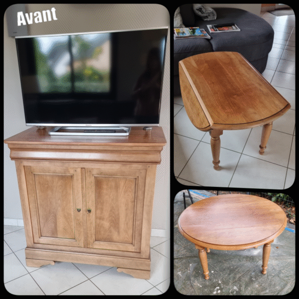 Table basse ronde et meuble TV merisier Louis Philippe revisités – Image 2