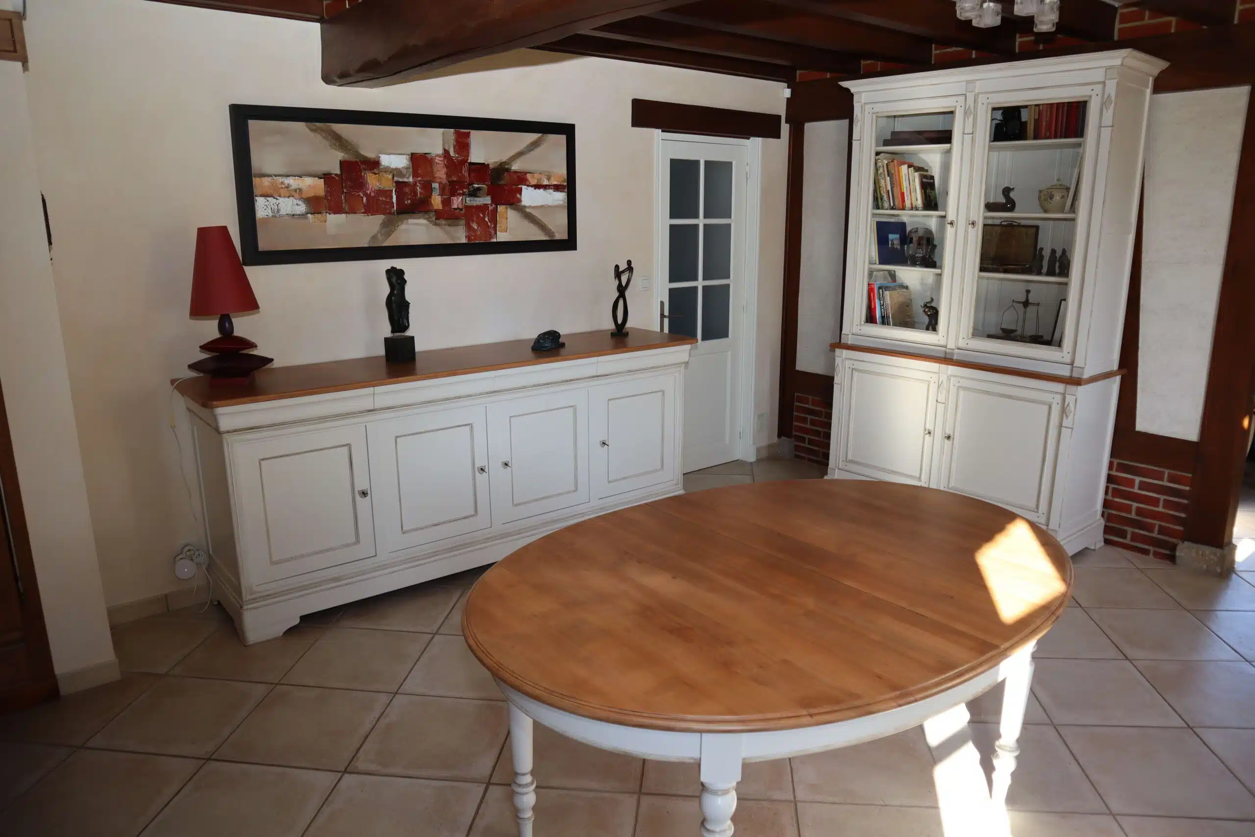 Séjour en merisier massif style Louis Philippe “craie et bois naturel”