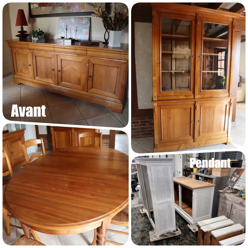 Séjour en merisier massif style Louis Philippe “craie et bois naturel” – Image 2