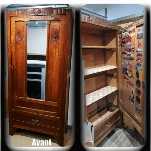 Armoire bonnetière à miroir “Art Déco” en chêne de 1930 personnalisée – Image 2