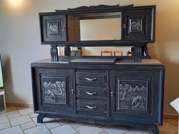 Bahut ancien 2 corps marbre et vitrine “année 1950” relooké