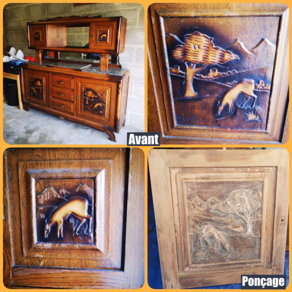 Bahut ancien 2 corps marbre et vitrine “année 1950” relooké – Image 2