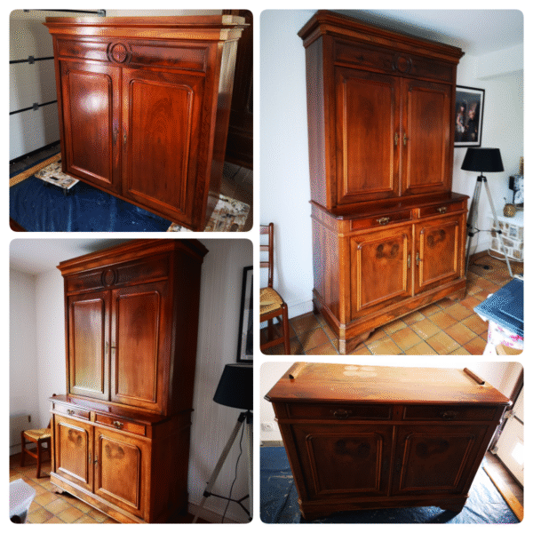 Ancien buffet 2 corps du 19ème “effet shabby noir” – Image 2