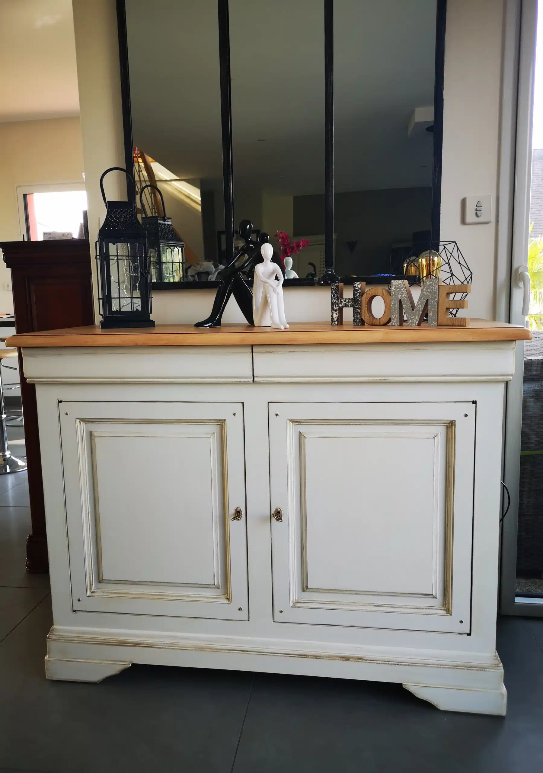 Bahut merisier Louis Philippe patiné lin relooké