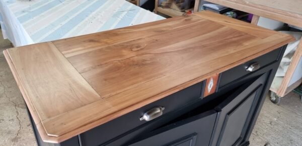 Bahut ancien style parisien rénové “noir et bois naturel” – Image 3