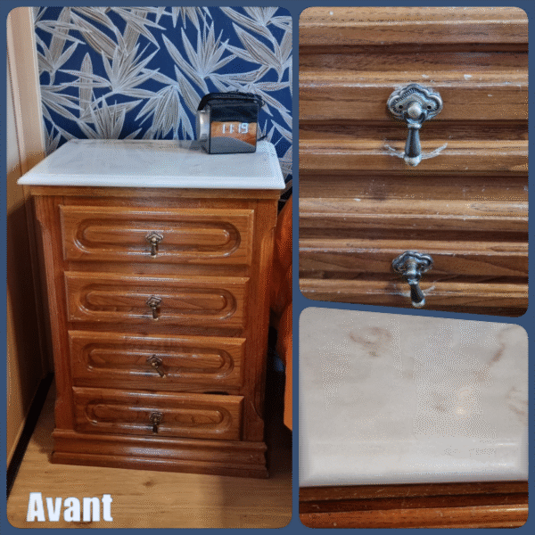 Chevet haut en chêne à 4 tiroirs “Bleu Nuit” – Image 2