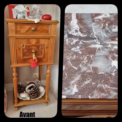 Ancien chevet de style Louis XVI patiné marron – Image 2