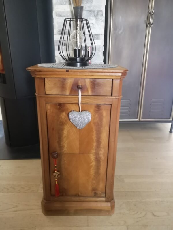 Ancien chevet en merisier relooké noir et naturel – Image 2
