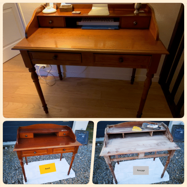 Bureau / secrétaire merisier relooké poivre et craie – Image 2