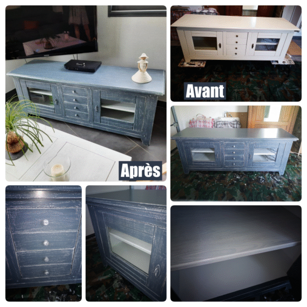 “Shabby anthracite” – Meuble TV style colonial – Image 3