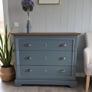 Commode style Louis Philippe en placage merisier « Bleu Acier »