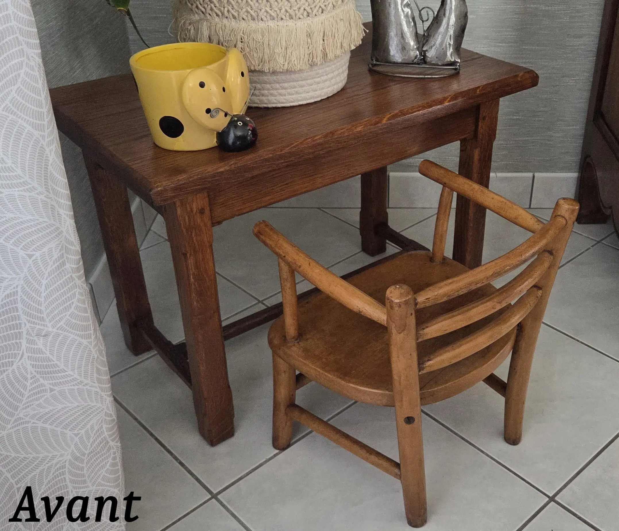 Table d'appoint - mini bureau en chêne relooké – Image 2