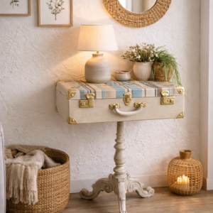 Valise vintage sur pied ancien