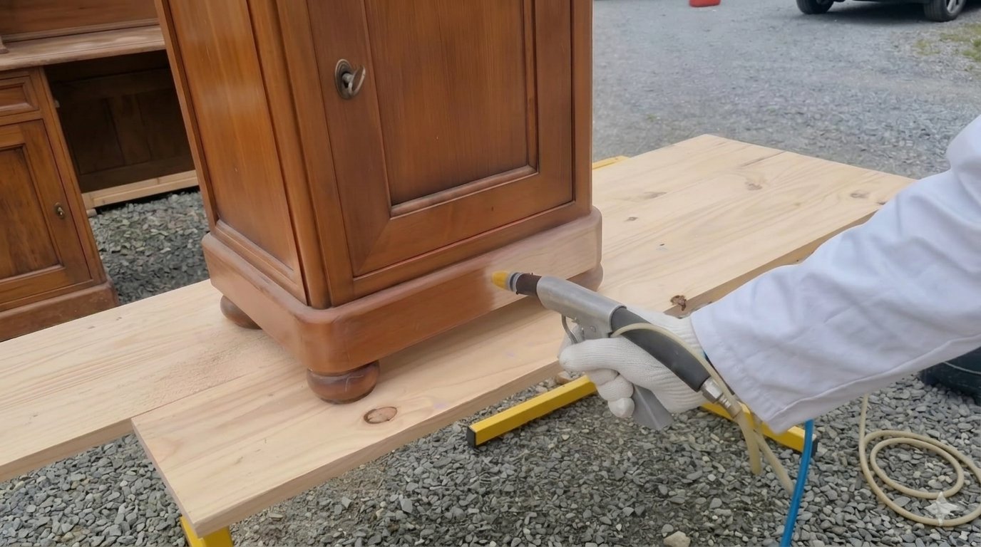Aérogommage d'un meuble en bois — technique douce et écologique, Au Gré du Pinceau, Bonchamp-lès-Laval