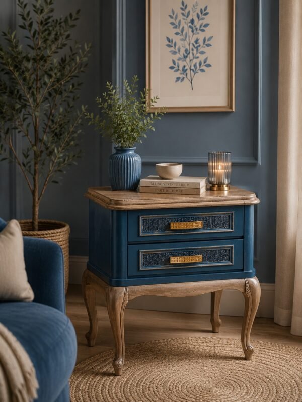 Chevet Louis XV : Elégance du bleu nuit