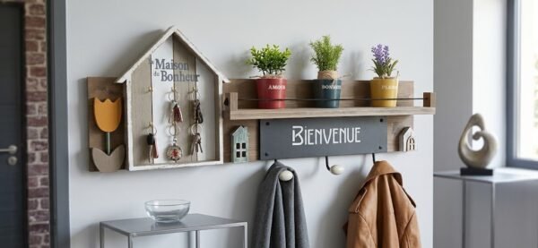 Porte-manteaux et porte-clés mural combiné — Création artisanale en bois massif
