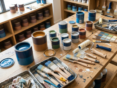 Peintures et accessoires pour meubles en vente à l'atelier